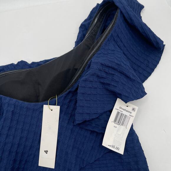 SHOSHANNA Swimsuit Size 4 One Piece Navy One Shoulder Ruffle Textured NWT Swim - Picture 12 of 16